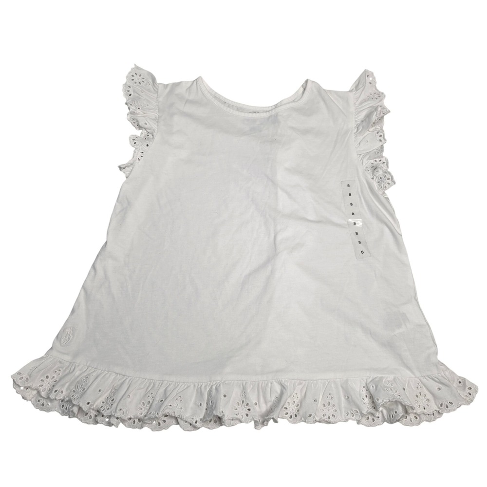 Polo Ralph Lauren Top Girls M 8-10 White Eyelet Ruffle Flutter Sleeve Cotton NEW